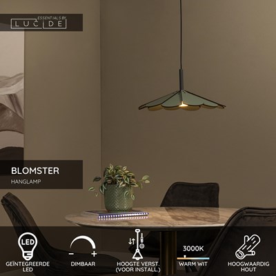 Lucide BLOMSTER - Hanglamp - Ø 47 cm - LED Dimb. - 1x9W 2700K - Groen | Essential